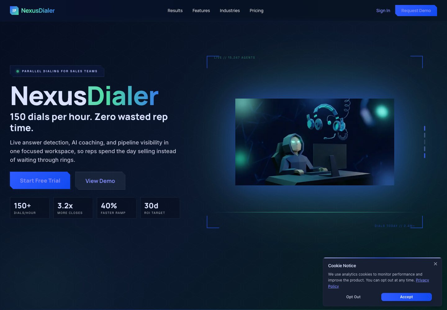 NexusDialer live homepage for smart calling software